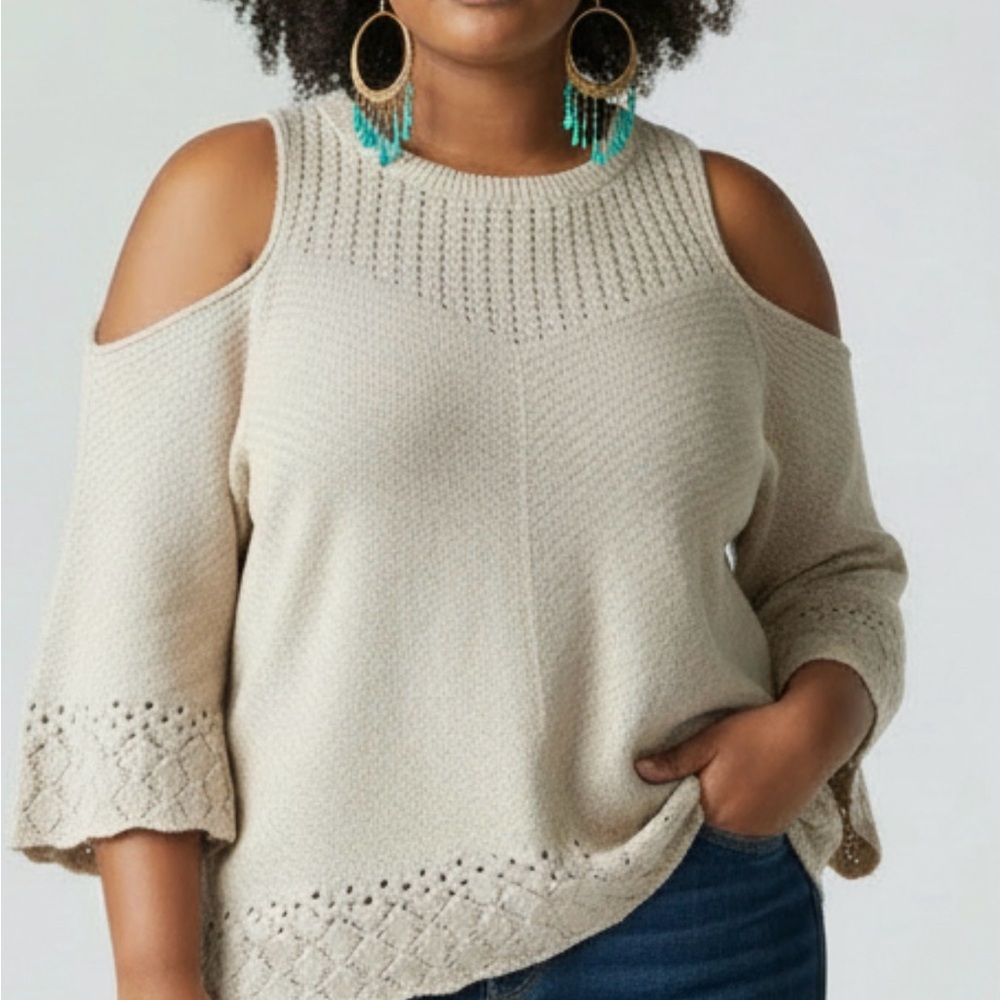 LC Lauren Conrad Cold Shoulder Cream Sweater